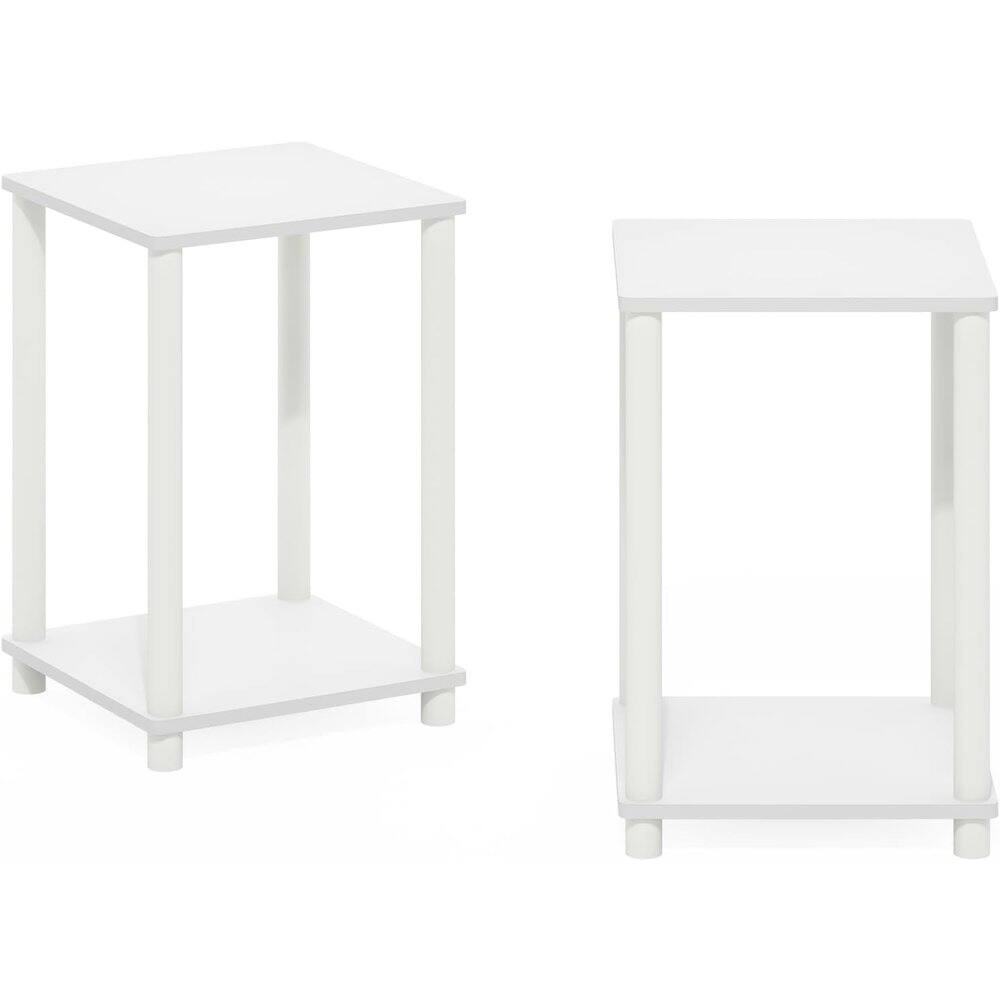 Back. FurniFact - White Wooden End Tables Set of 2 with Storage Shelves for Living Room - White.