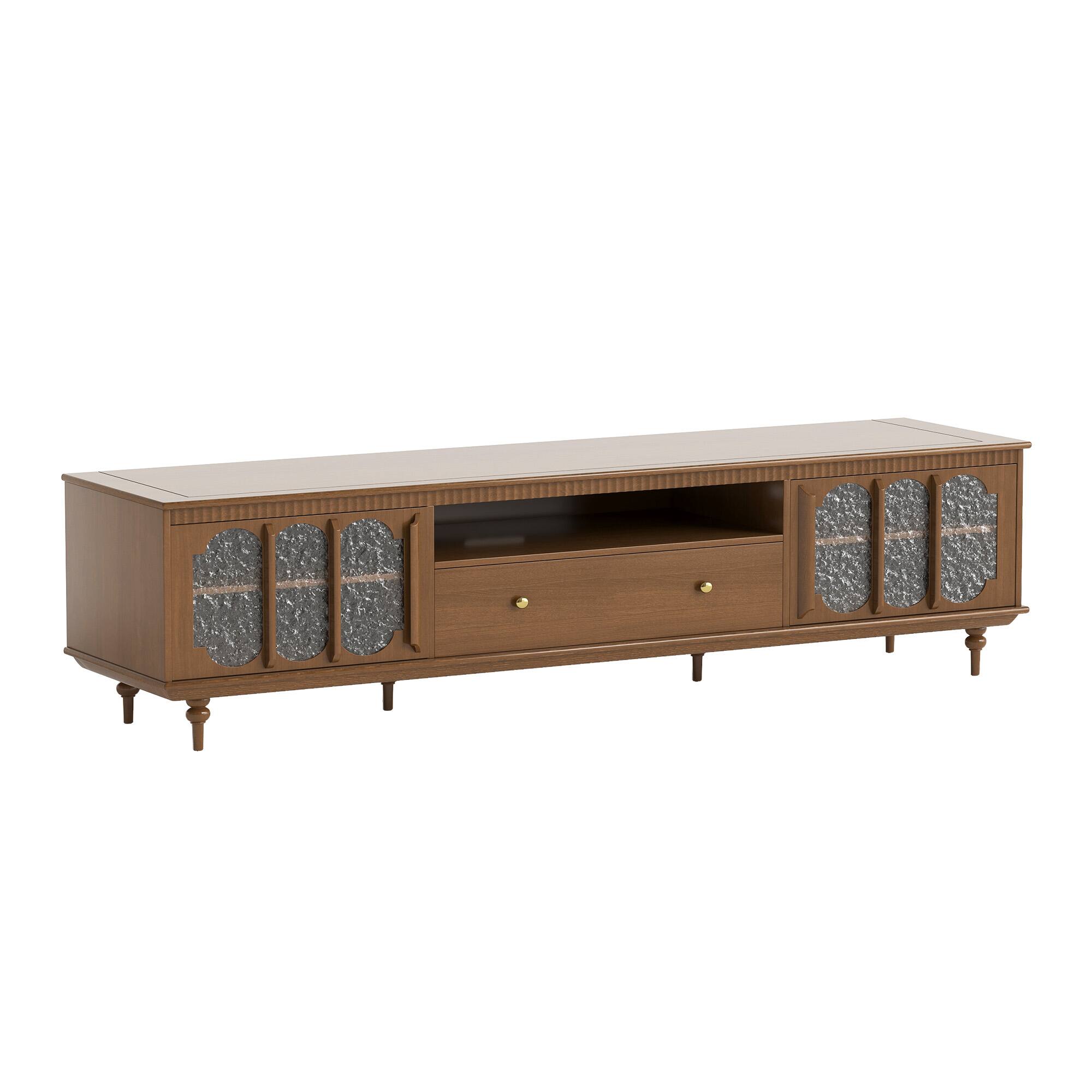 Alt View 5. luck idea - 78.74" TV Stand with Large Storage Drawers, Metal Handles & Solid Wood Legs - Walnut Color.