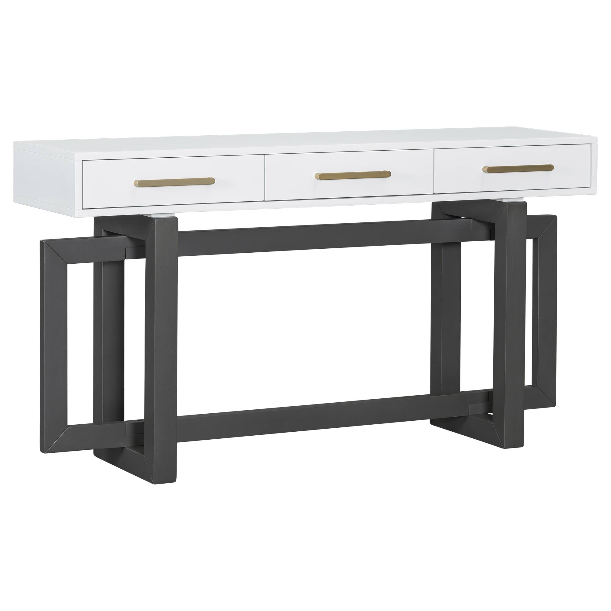 Back. TinyHomie - Elegant Console Table with Three Drawers Extra Long Entryway Table for Entryway Hallway Living Room Foyer Corridor - Grey and White.