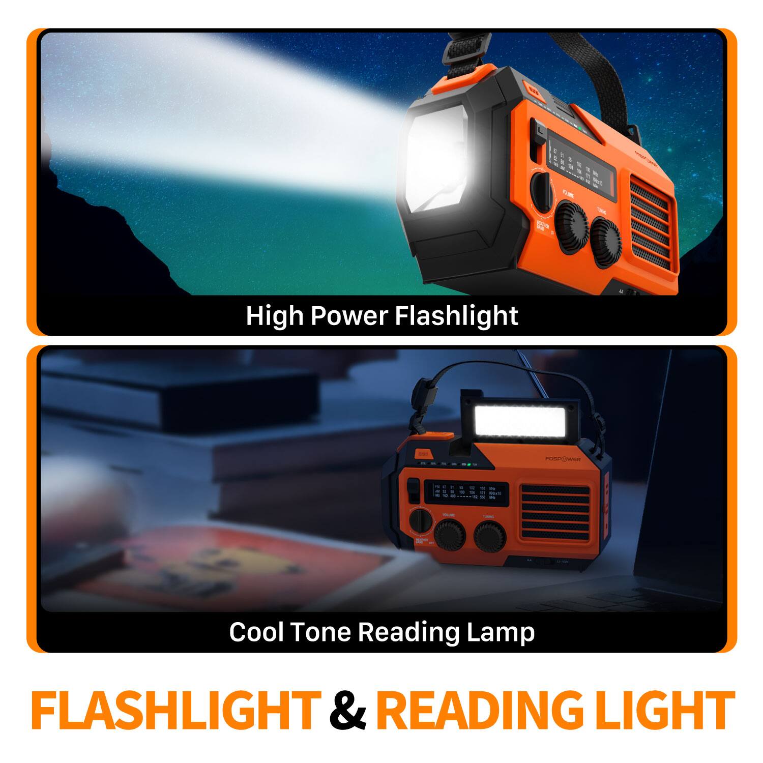 High Power Flashlight
Cool Tone Reading Lamp
FLASHLIGHT & READING LIGHT