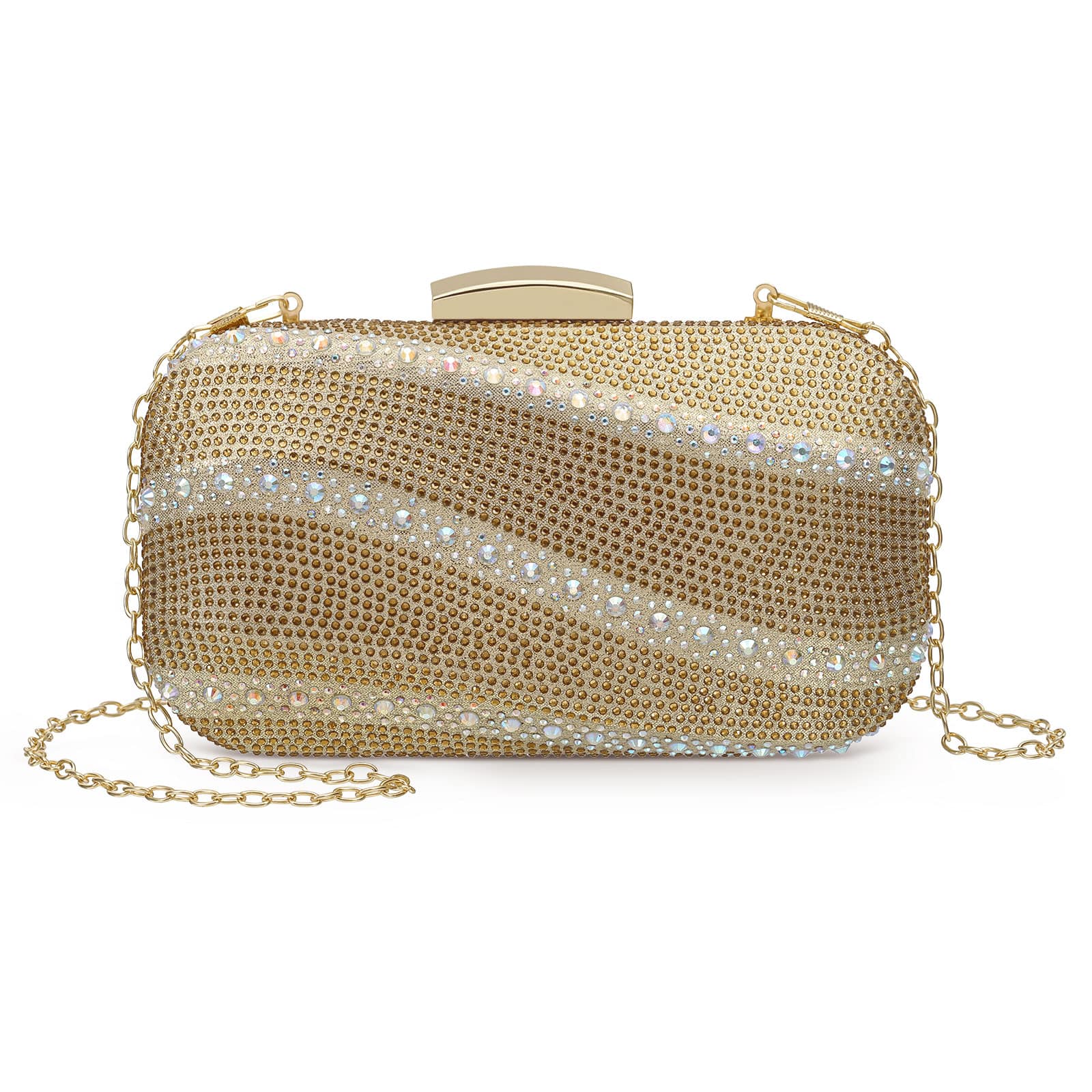 Unique Bargains - Crystal Rhinestones Evening Bag Clutch Purse for Women, Sequin Sparkly Wedding Handbag for Bride Party - Gold