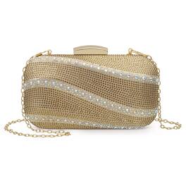 Unique Bargains - Crystal Rhinestones Evening Bag Clutch Purse for Women, Sequin Sparkly Wedding Handbag for Bride Party - Gold