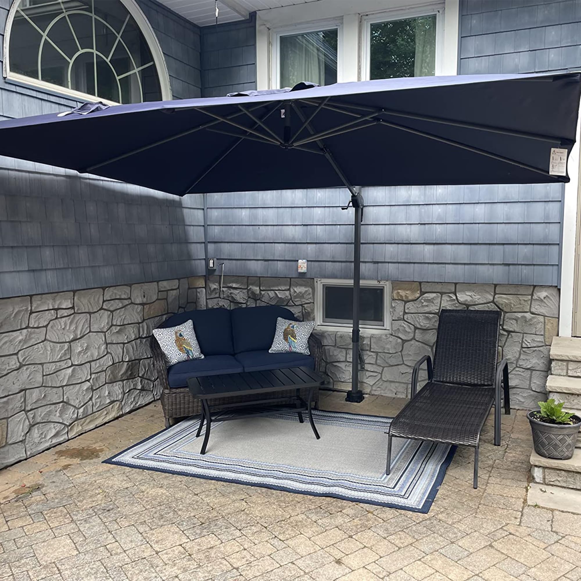 Alt View 1. PURPLE LEAF - 8 ft. Square Aluminum Outdoor Patio Cantilever Umbrella Offset 360° Rotation Umbrella with Base for Garden Deck Pool - Navy Blue.
