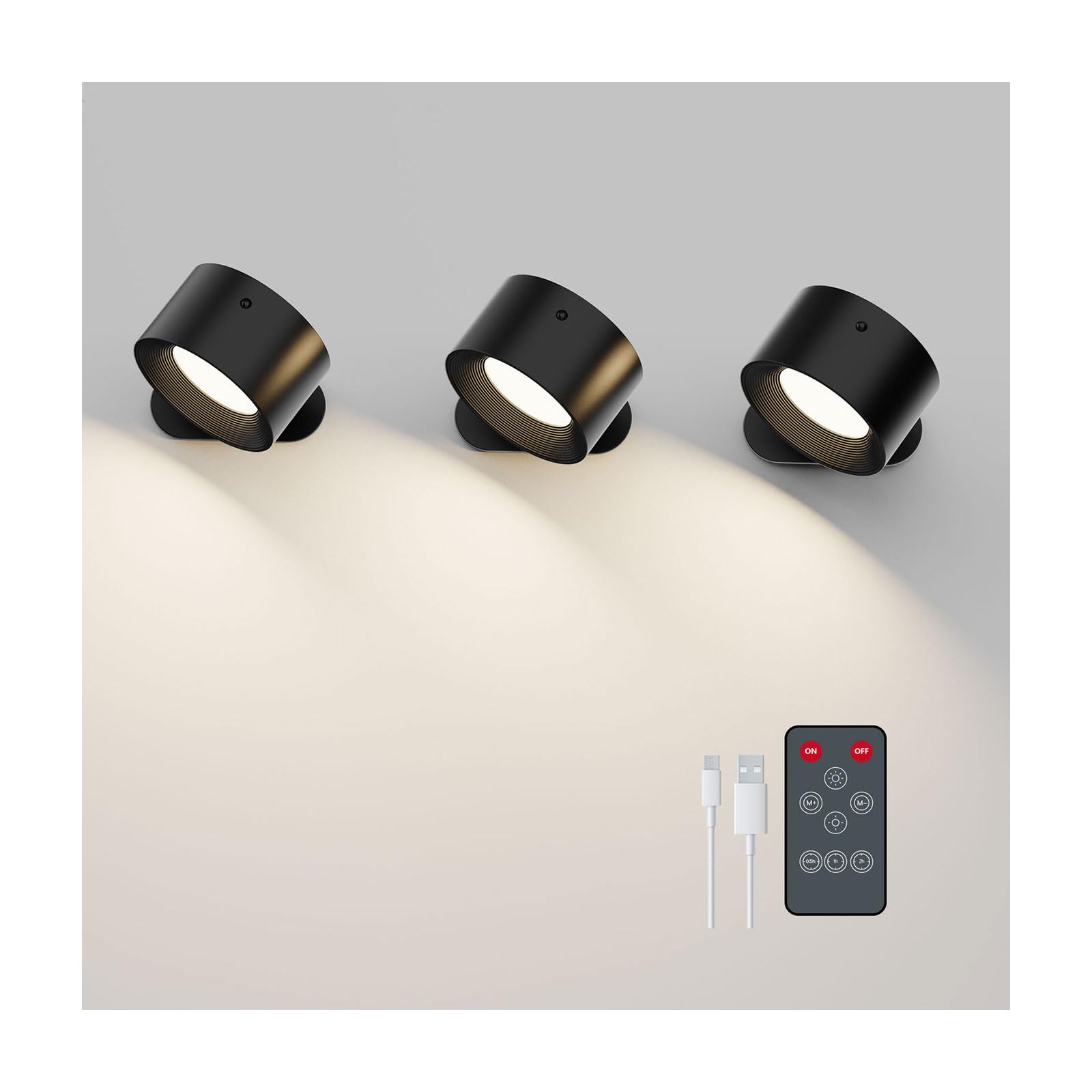 Front. Comfort Essence - pack Rechargeable Led Wall Sconce Cordless With Remote Brightness Levels Swivel Magnetic Shade For Bedrooms - Black-C.