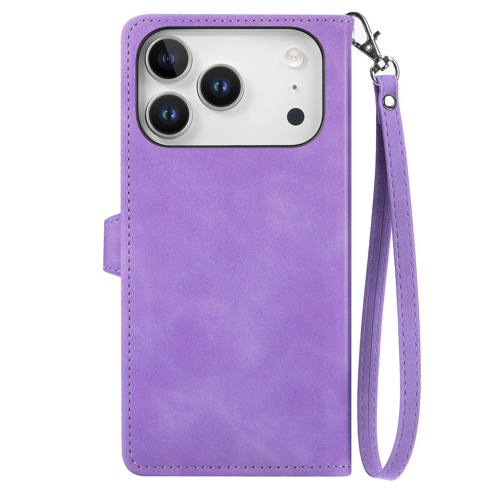 Alt View 2. Dteck - for Apple iPhone 17 Pro Max Wallet Case,Folio Shockproof PU Leather Card Holder Cover with Zipper Pocket & Wrist Strap - Purple.