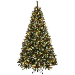 Forest'nSky - 7.5 ft. Christmas Tree Pre-Lit with Pine Cones, Berries, Metal Base - Green