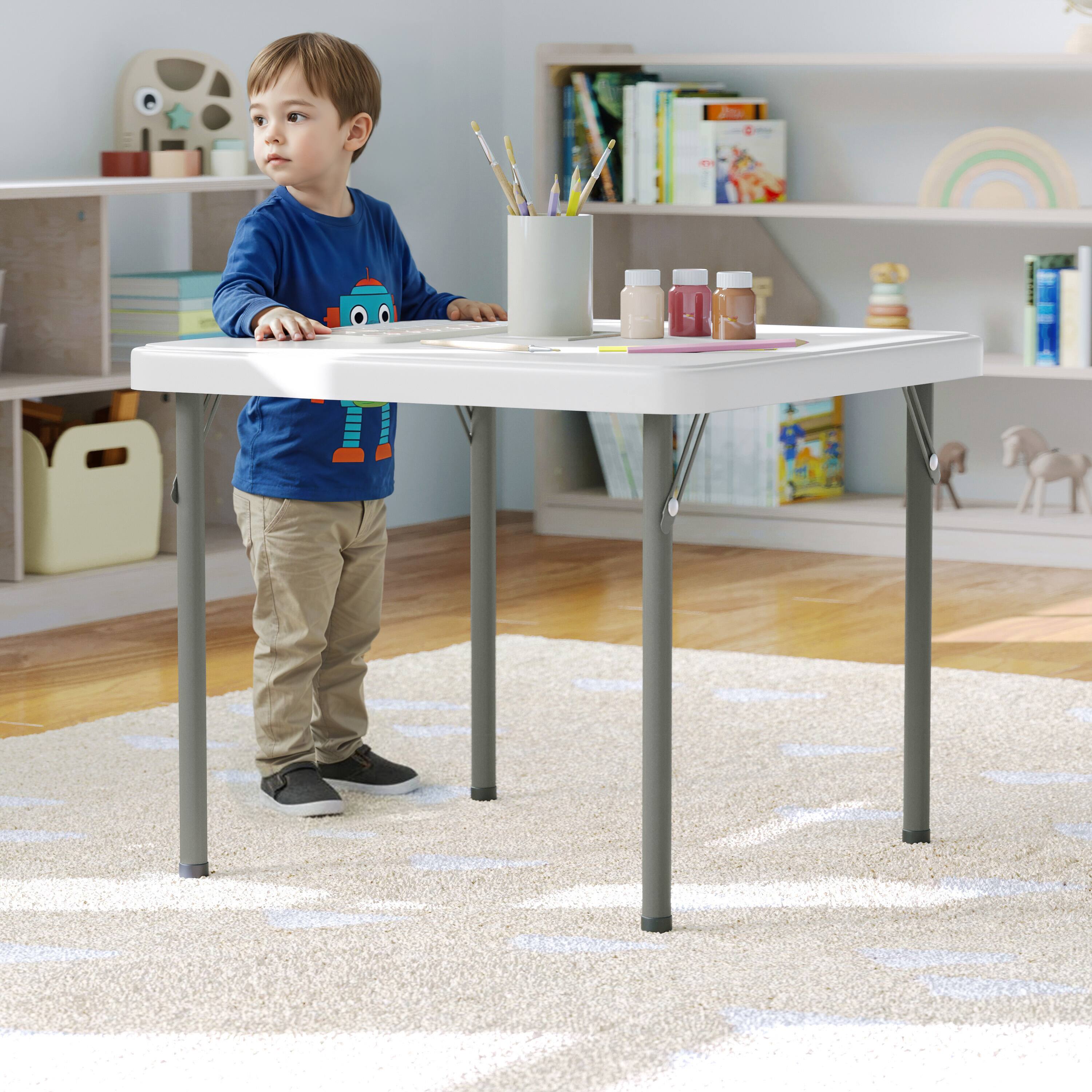 Alt View 3. Flash Furniture - Paige 24x24 Kid's Granite White Plastic Folding Table with Locking Legs - White.