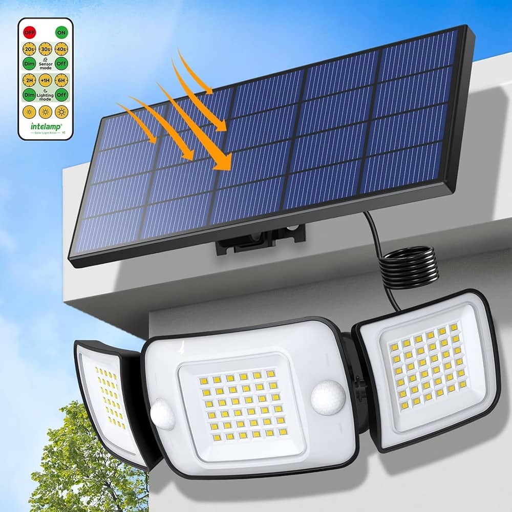 Schertz - Solar-powered outdoor flood lights with dual motion sensors and 6000mAh battery, delivering 1200 lumens of brightness. T