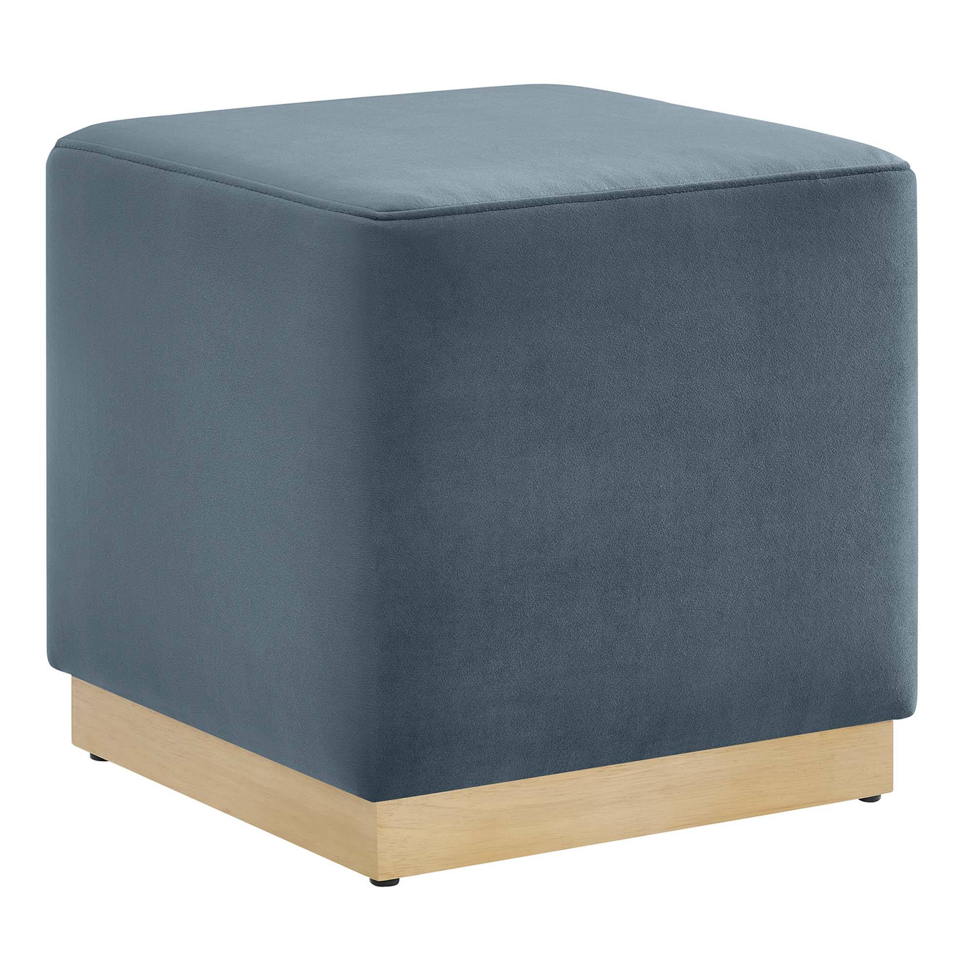 Angle. Modway - Tilden 17" Square Performance Velvet Upholstered Ottoman by Modway - Cadet Blue Natural.