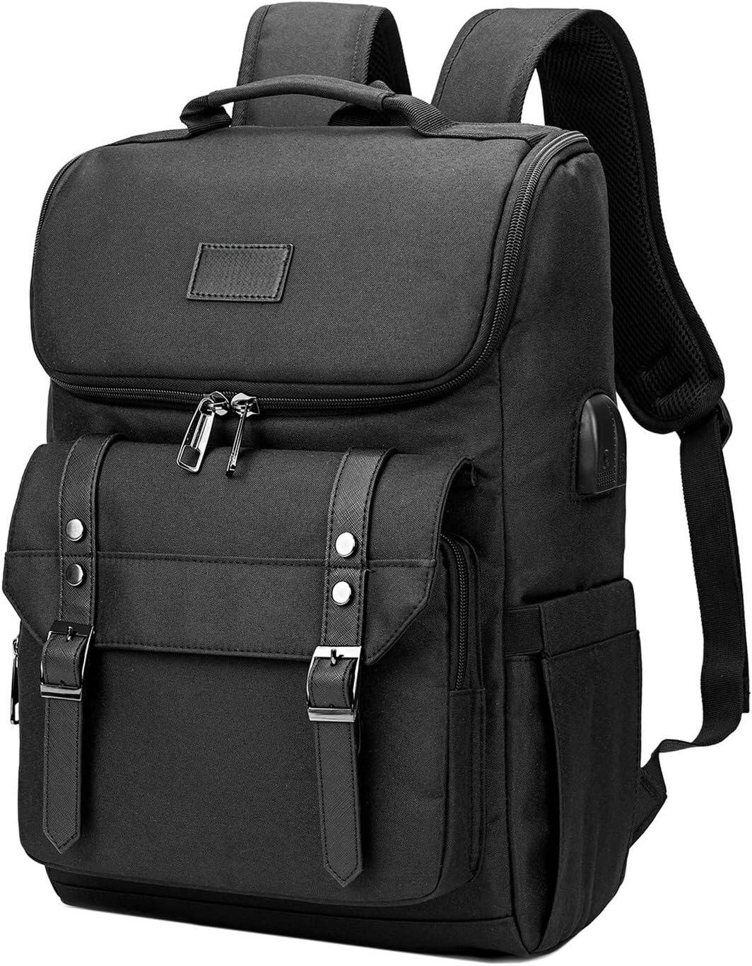 Front. ZUQIETA - ZUQIETA Vintage Travel Backpack with USB Port, Fits 15.6" Laptop for College - Black - Black.