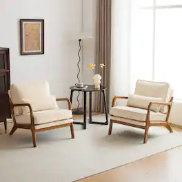 Winado - Set of 2 Corduroy Upholstered Solid Wood Reading Arm Accent Chair with Lumbar Pillow for Living Room Bedroom Guest Room - Beige