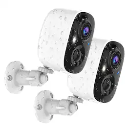 GlowWise - 2-Pack Security Cams: For Indoor & Outdoor, 2K Wire-Free, AI Detection, Color Night Vision, Spotlight/Siren - White