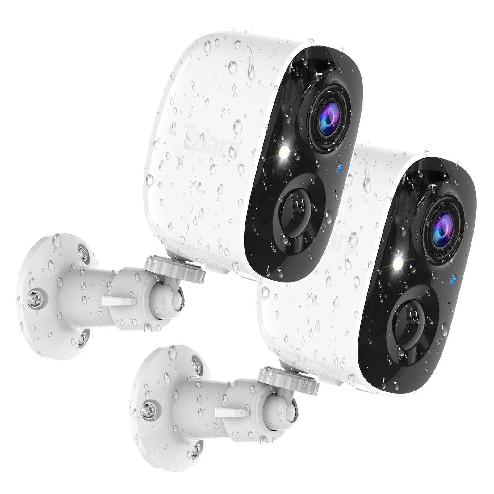 Front. GlowWise - 2-Pack Security Cams: For Indoor & Outdoor, 2K Wire-Free, AI Detection, Color Night Vision, Spotlight/Siren. - White.