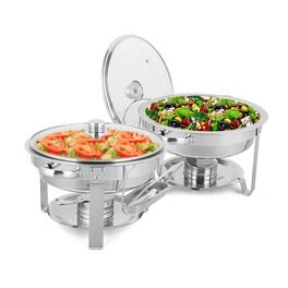 Winado - 2 Pack 5 Qt Chafing Dish Buffet Set with Glass Lid, Lid Holder Food Pan, Water Pan, Fuel Holder for Kitchen Restaurant - Silver