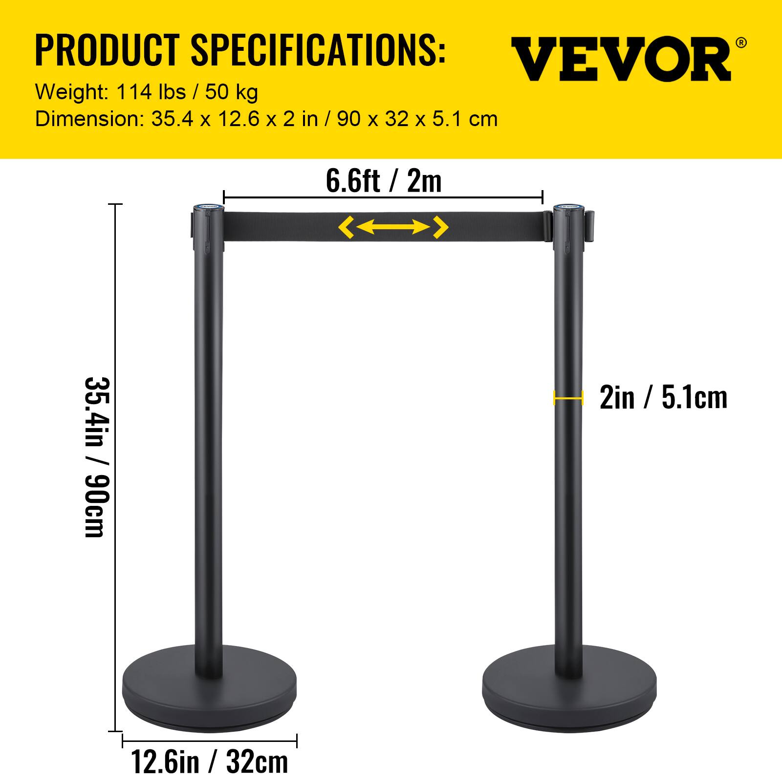 PRODUCT SPECIFICATIONS:  
VEVOR  
Weight: 114 lbs / 50 kg  
Dimension: 35.4 x 12.6 x 2 in / 90 x 32 x 5.1 cm  
6.6ft / 2m  
35.4in / 90cm  
2in / 5.1cm  
12.6in / 32cm