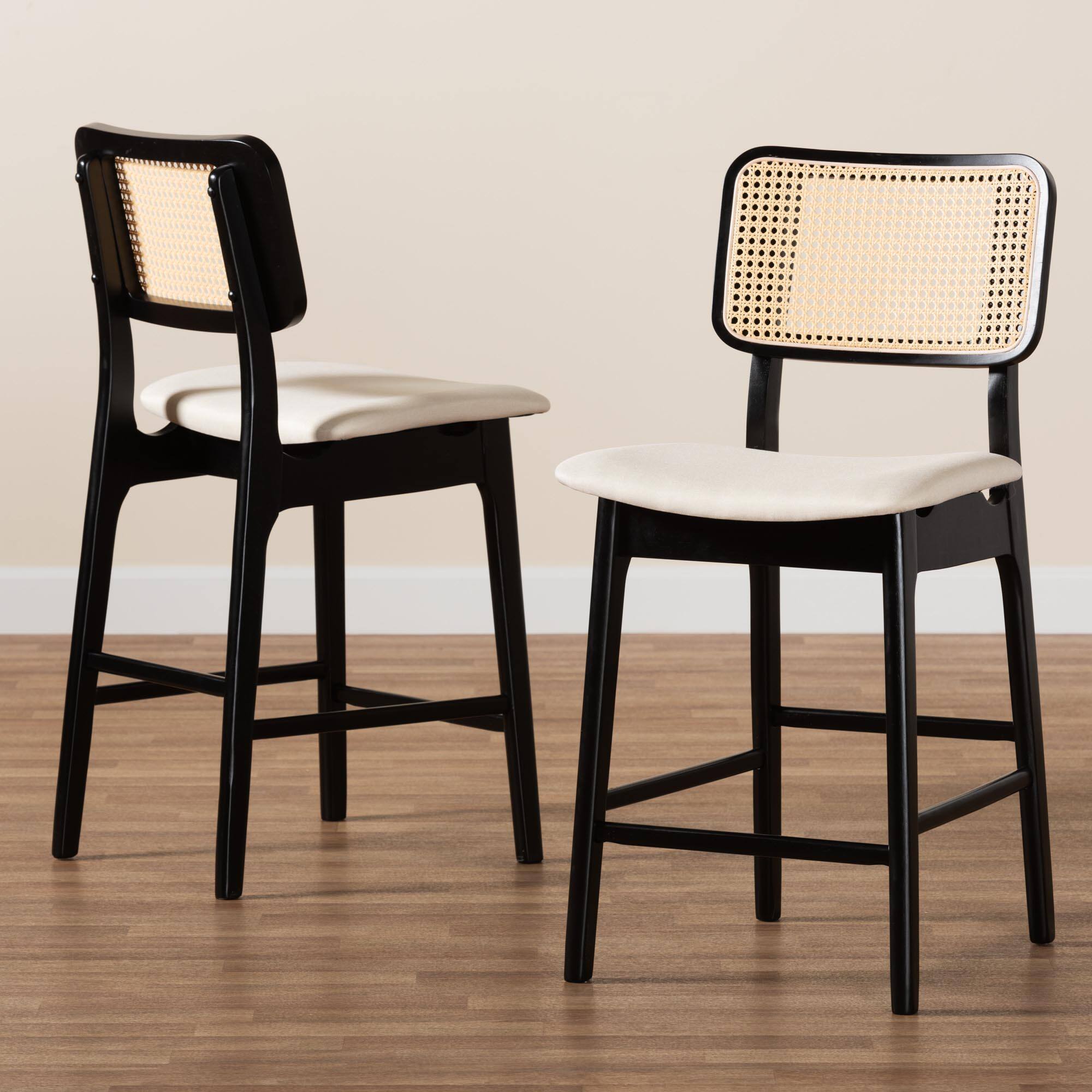 Alt View 4. Baxton Studio - Dannon Mid-Century Modern Fabric and Finished Wood 2-Piece Counter Stool Set - Cream/Black/Light Brown.