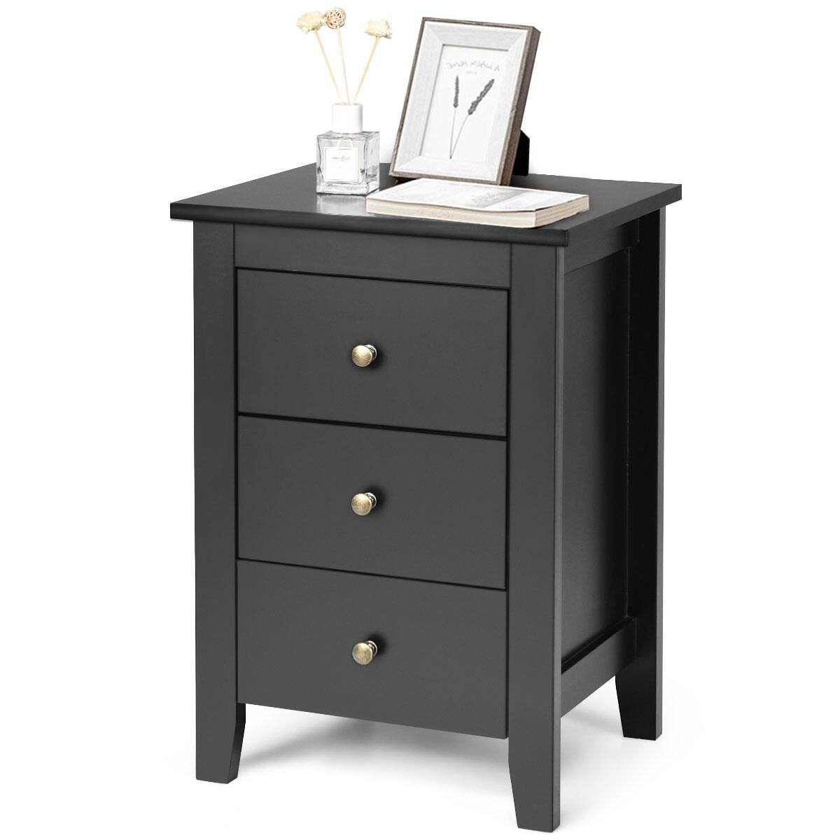 Alt View 20. Costway - Set of 2 Nightstand End Beside Sofa Table with  3 Drawers Bedroom Furniture - Black.