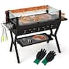 Angle. Costway - Stainless Steel Barbecue Charcoal Grills with Seasoning Racks & Storage Shelf - Brown.