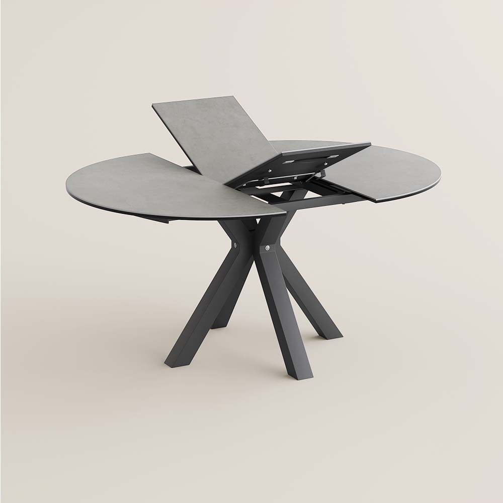 Alt View 8. POVISON - 47"-63" Round Extendable Dining Table for 4-6 People, Gray Sintered Stone Top with Black Steel Legs - Dark Gray.