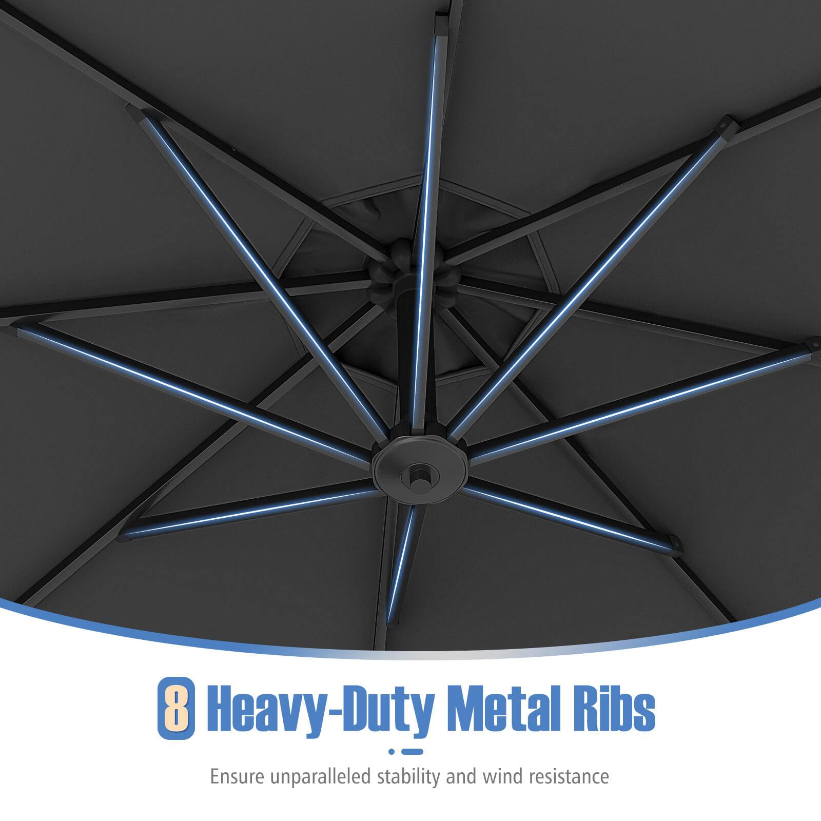 8 Heavy-Duty Metal Ribs ensure unparalleled stability and wind resistance.