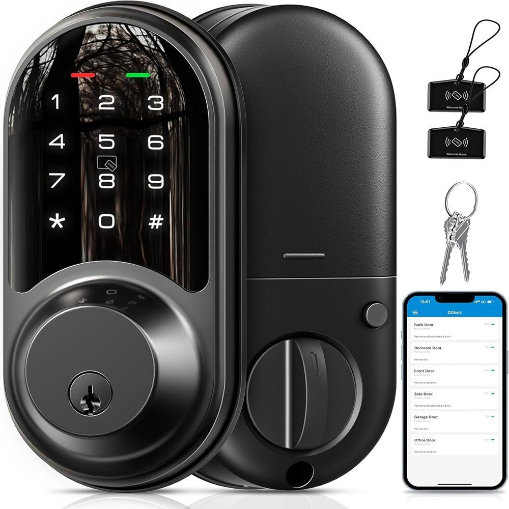 ACJPR - RZ06 Smart Lock, Keyless Entry, App Control, Touchscreen Keypad, Matte Black