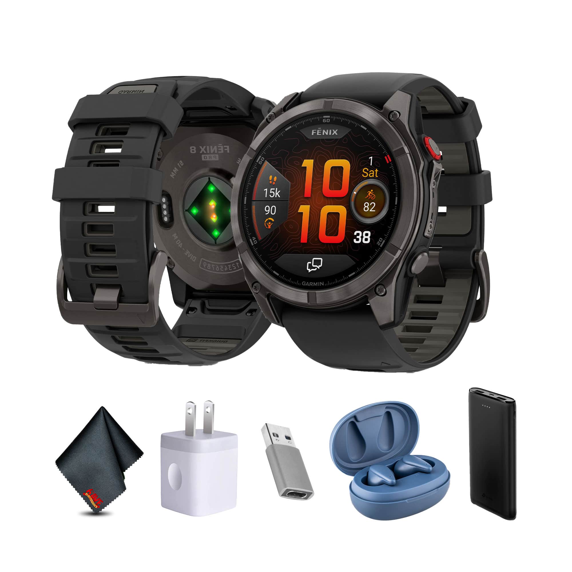 Garmin - Fenix 8 Pro – 51 mm, AMOLED, Sapphire, Carbon Gray DLC Titanium with Black/Pebble Gray Silicone Band - Sapphire, Carbon Gray - (2025)