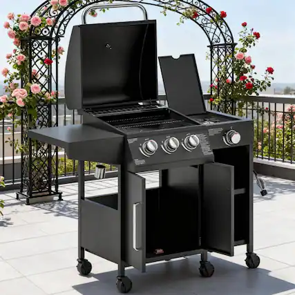 Front. GOODSILO - Premium Outdoor Gas Grill with Side Burner and Foldable Side Tables for Versatile Cooking and Convenient Storage - Black.