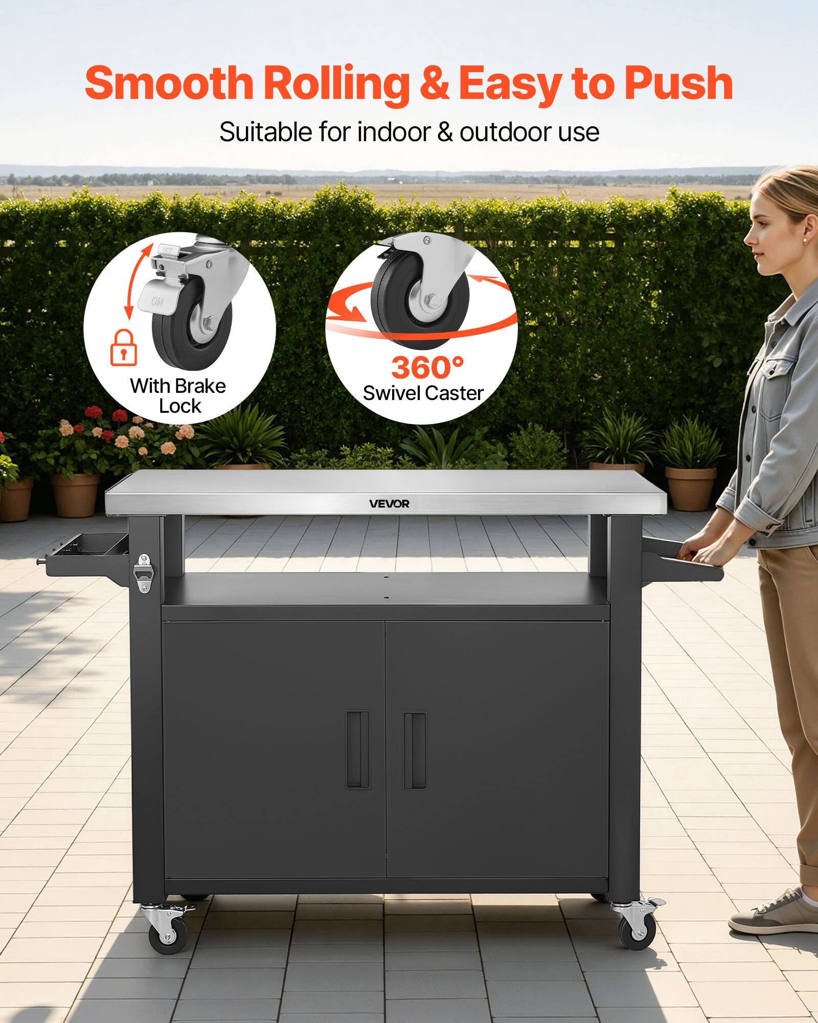 Smooth Rolling & Easy to Push  
Suitable for indoor & outdoor use  
OH 1  
With Brake Lock  
360° Swivel Caster  
VEVOR