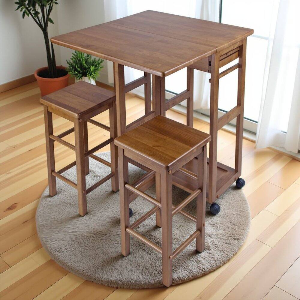 Left. FurniFact - Teak Folding Dining Table Set – Space-Saving Drop Leaf Table & Chairs - Teak.