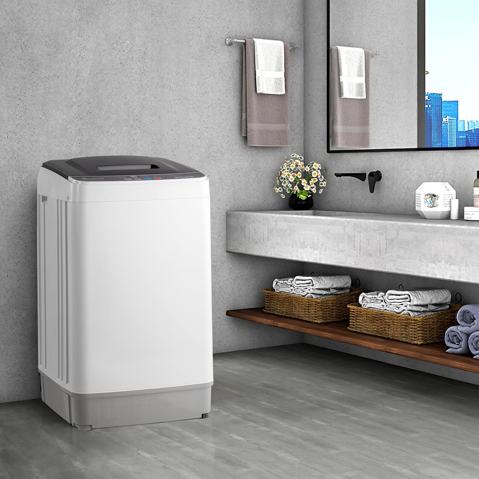 Alt View 8. Winado - Electric 280W Home Full Auto Washing Machine 17.6lbs Clothing Washer Spin 10 programs 8 Water - Black & Gray.