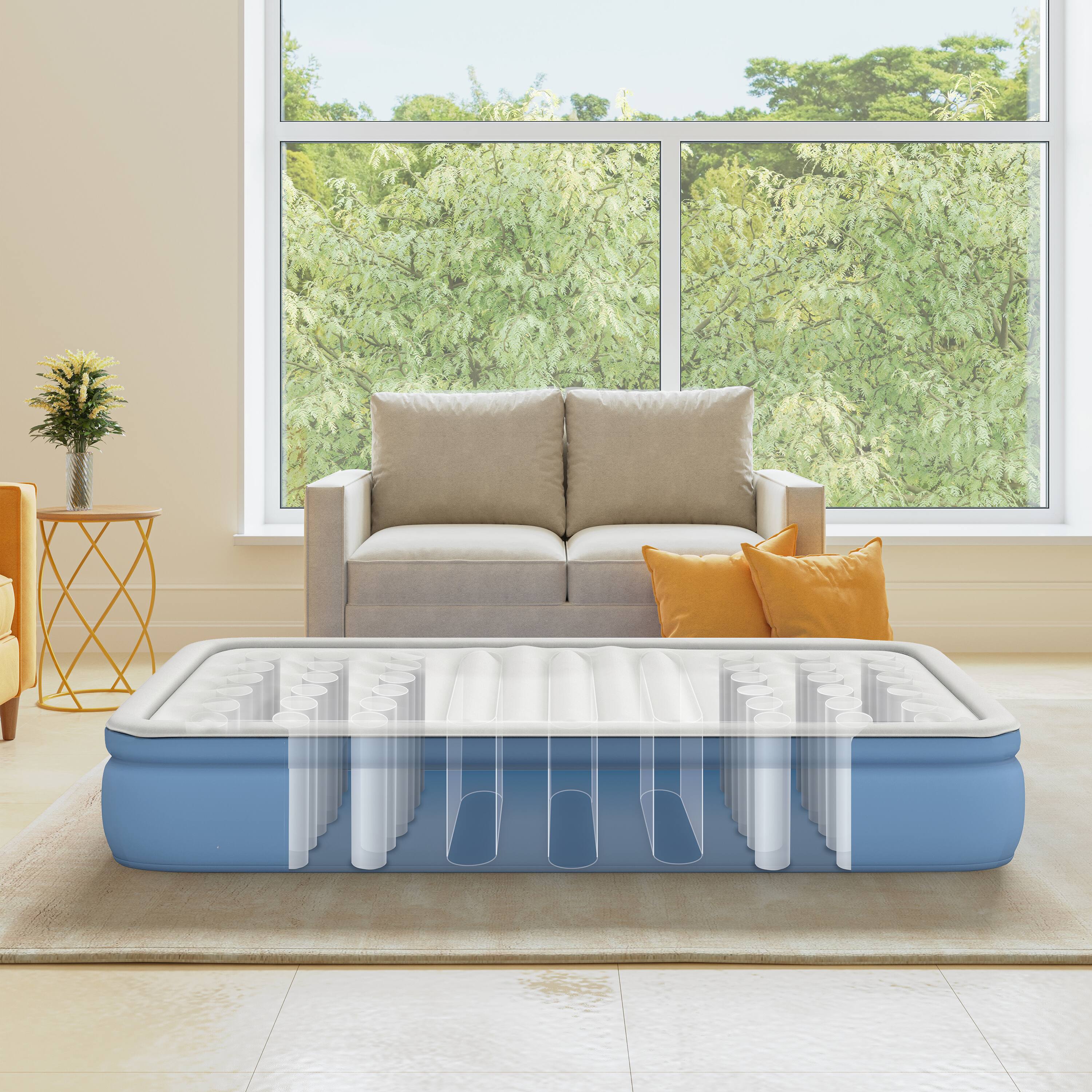 Alt View 4. Boyd Sleep - Simmons Lumbar Firm, 12" Tri-Zone Air Mattress with Built-In Pump and Extra Lumbar Support - WHITE/BLUE.