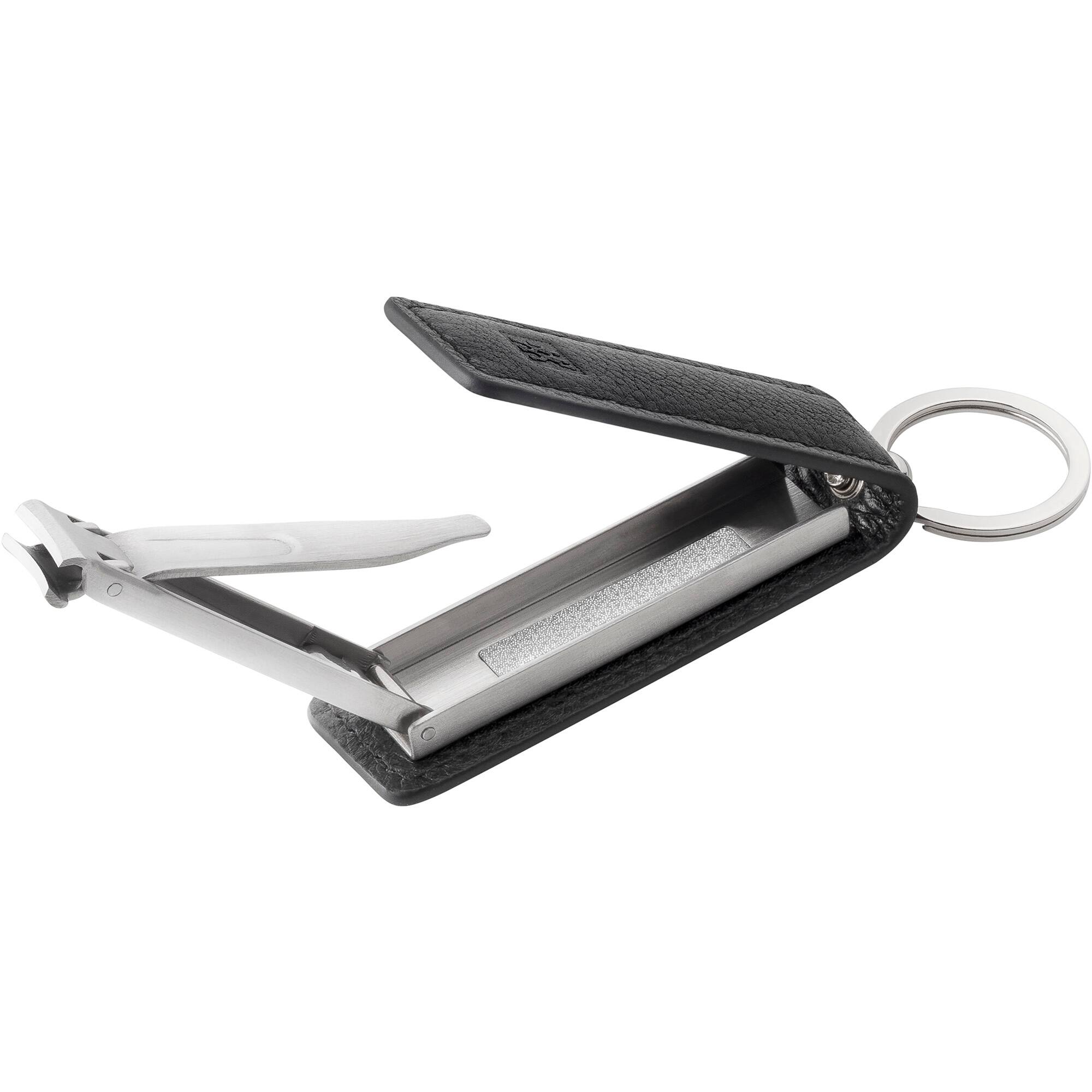 Front. ZWILLING - ZWILLING Nail Clipper Key Ring leather case, magnetic closure, integrated nail file, slightly curved edge Premium Black - Black.