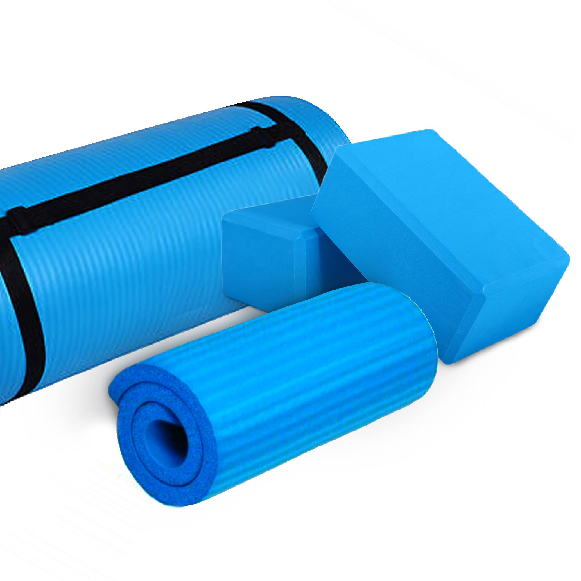 Alt View 4. BalanceFrom Fitness - BalanceFrom Fitness 71"x24" Anti Tear Yoga Mat w/Strap, Knee Pad & Blocks, Blue - Blue.