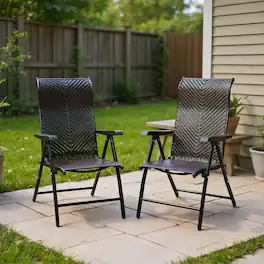 Kadyn - 2 Pieces Patio Rattan Folding Reclining Chair, Outdoor Dining Chair for Outside Patio, All Weather, Porch-Black - Brown