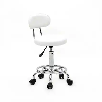 Front. Winado - Rolling Garage Stool Adjustable Mechanic Work Shop Seat Salon Swivel Chair Office Leather Chair with Backrest for Barber - White.