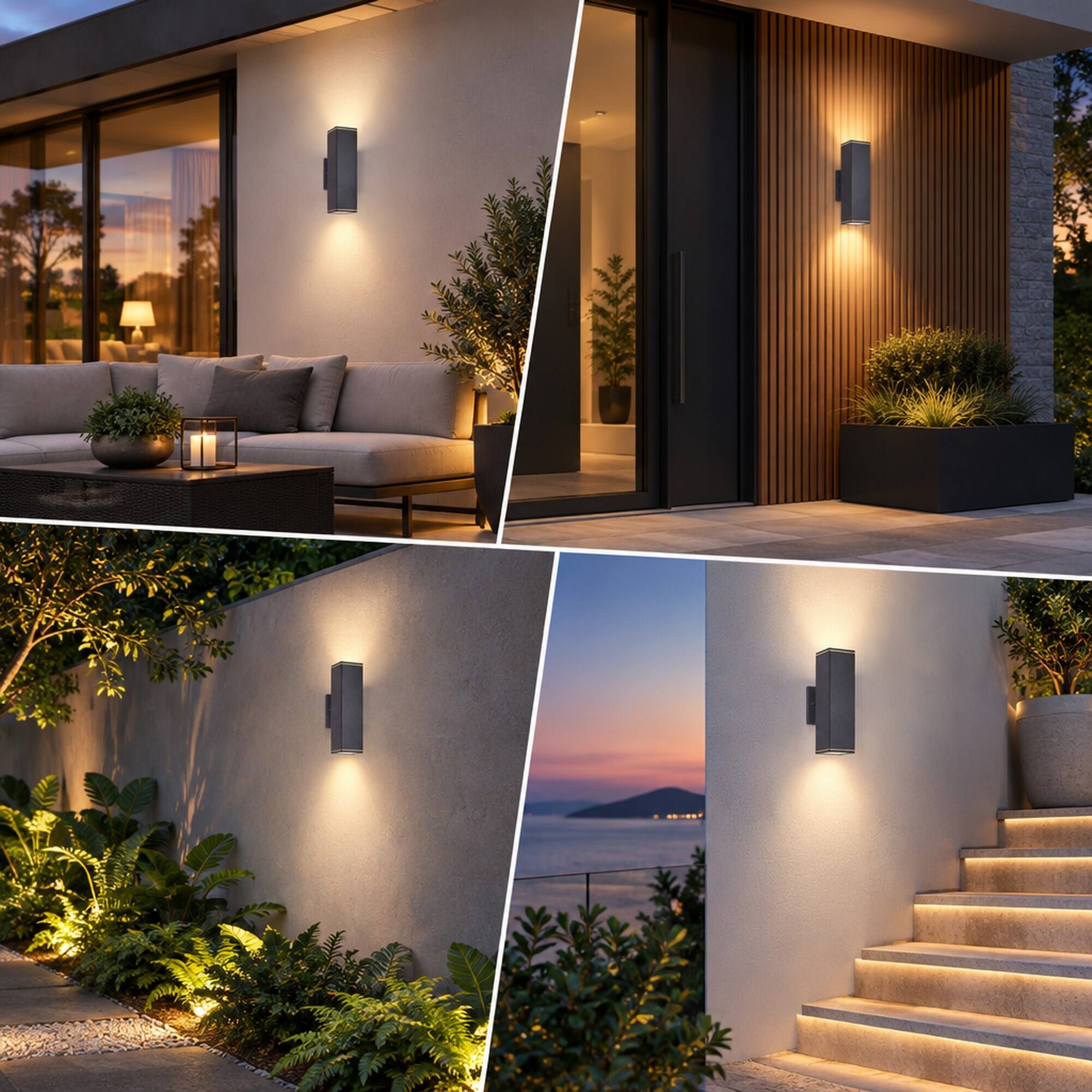 Alt View 1. RYHNUYNE - 12 In Outdoor Wall Lights 2 Pack, Modern Square Up Down Waterproof Aluminum Porch Light Fixture - Black.