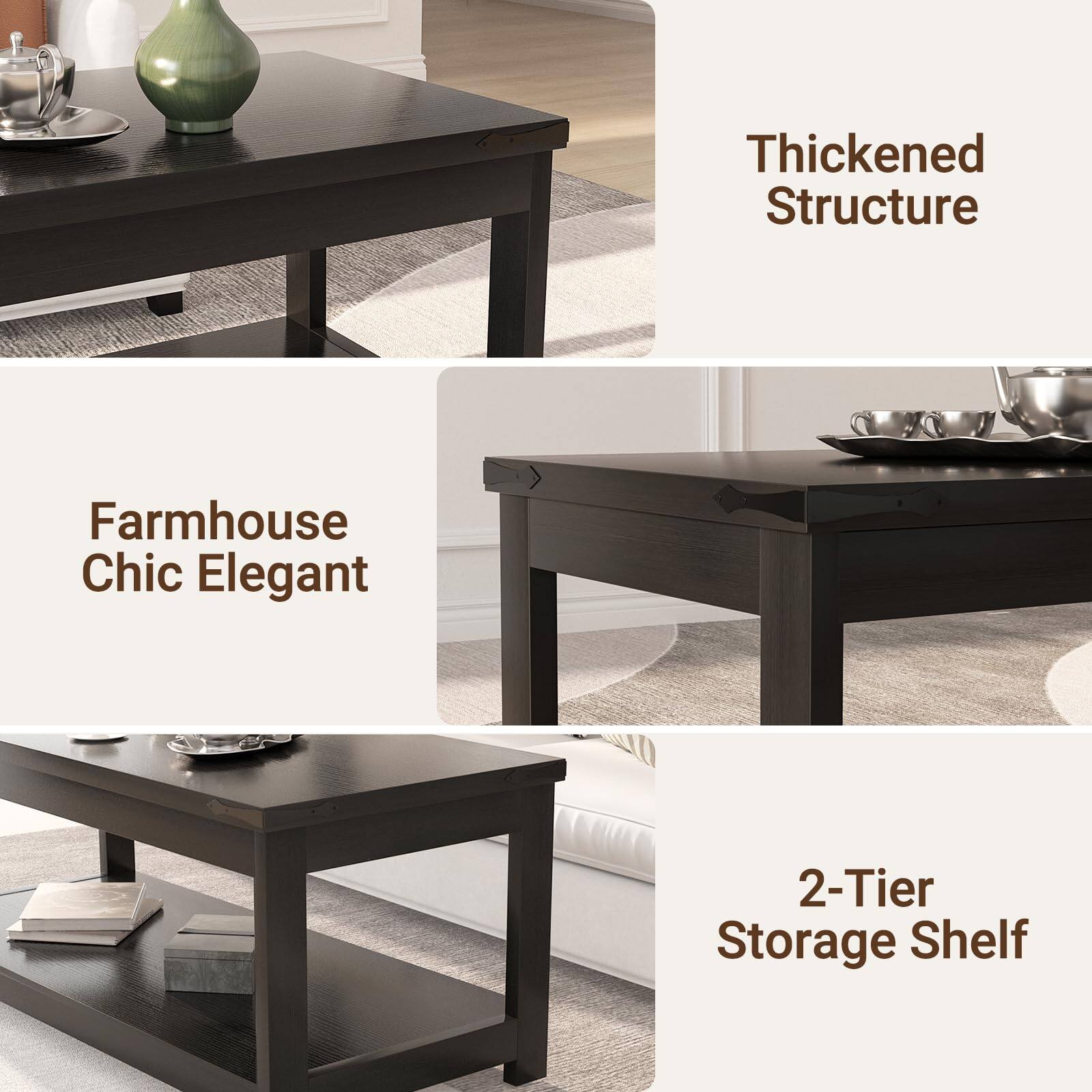 - Thickened Structure
- Farmhouse Chic Elegant
- 2-Tier Storage Shelf