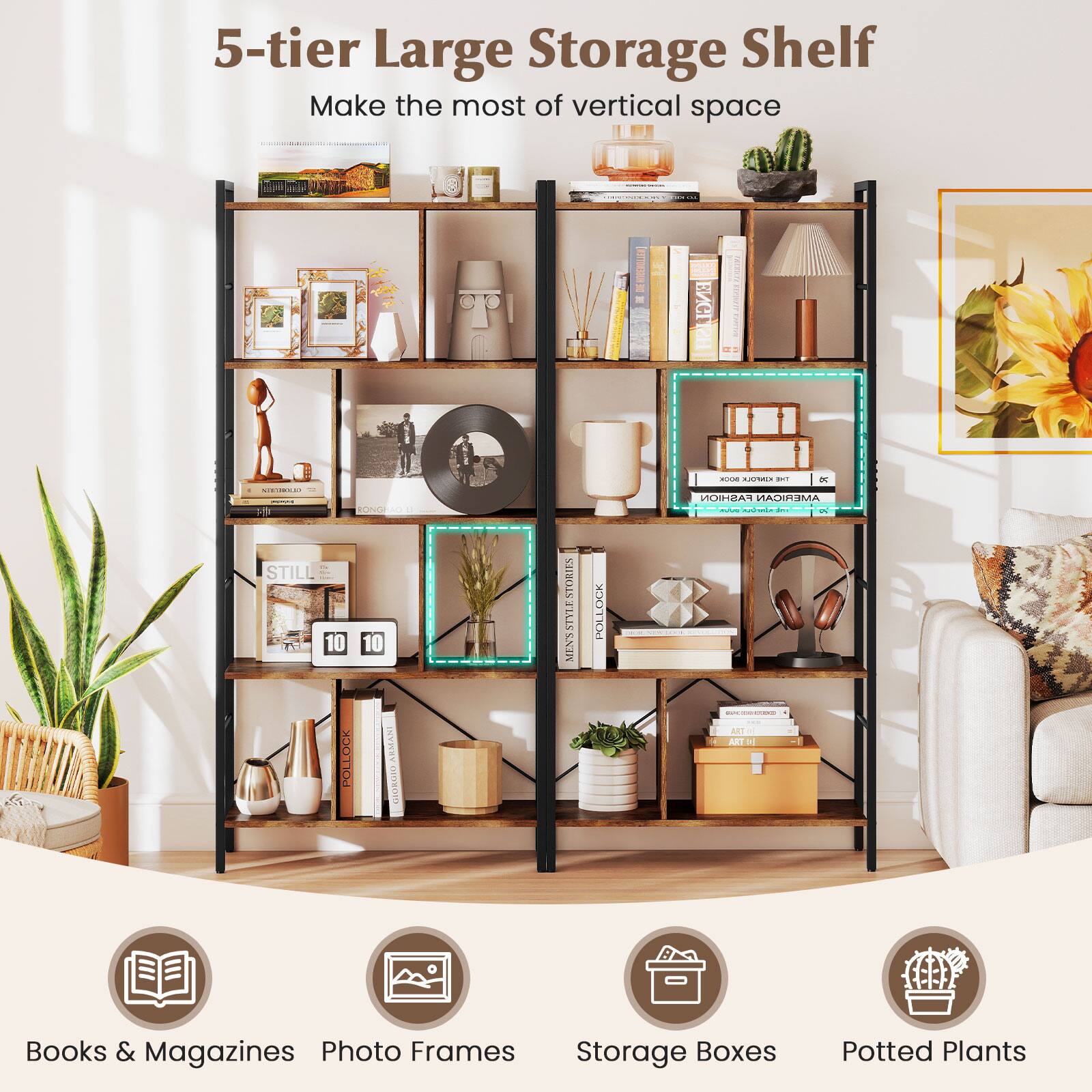 5-tier Large Storage Shelf  
Make the most of vertical space  

Books & Magazines  
Photo Frames  
Storage Boxes  
Potted Plants