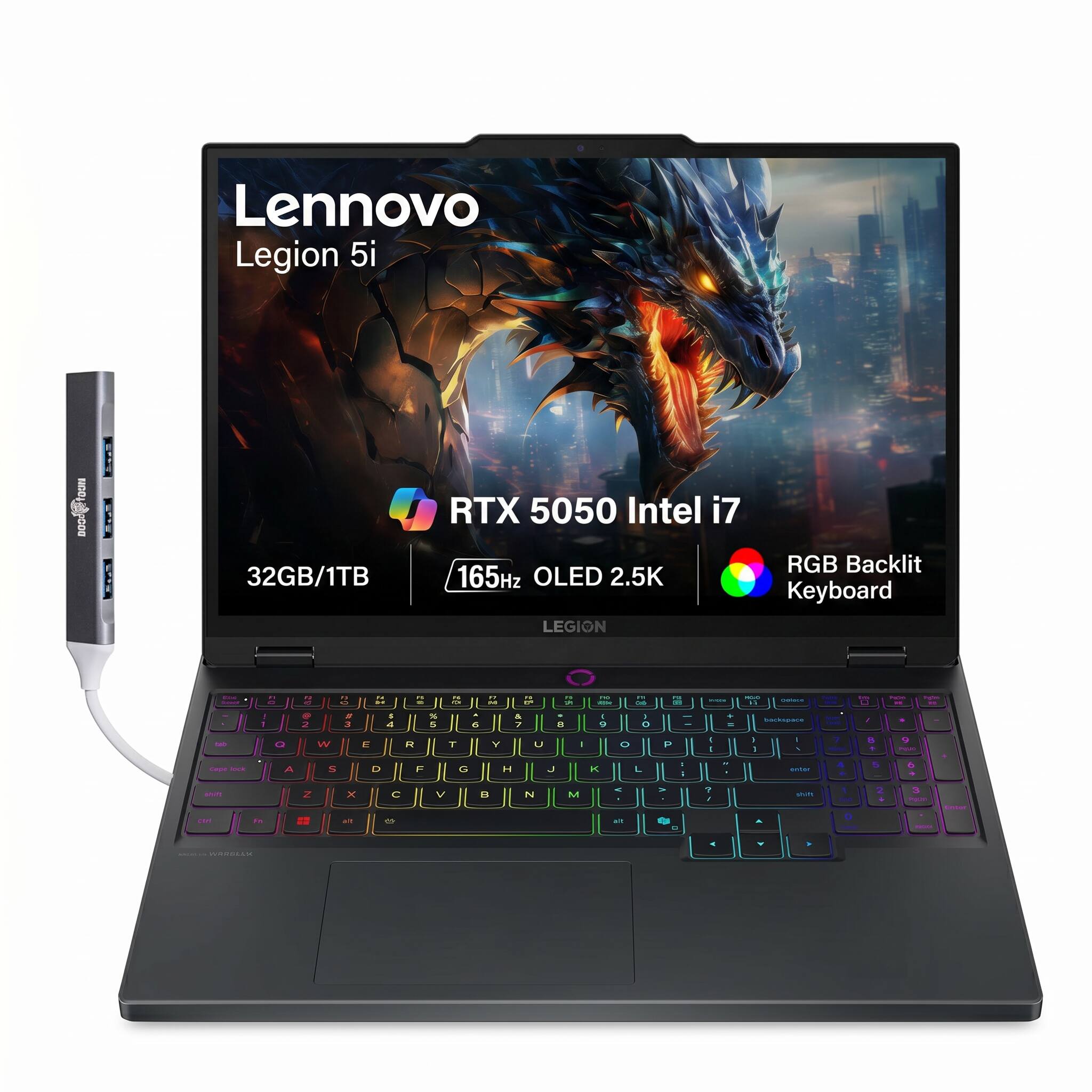Lenovo - Upgraded - Legion Laptop 15.1 WQXGA Display (Intel i7-14700HX, 32GB DDR5, 1TB SSD, Win 11 Pro) w/DKZ USB Port Expander - Eclipse Black