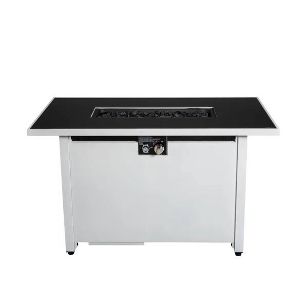 Angle. APRILSOUL - 43 Inch Rectangular Fire Pit with Smoked Glass and Metal Frame.