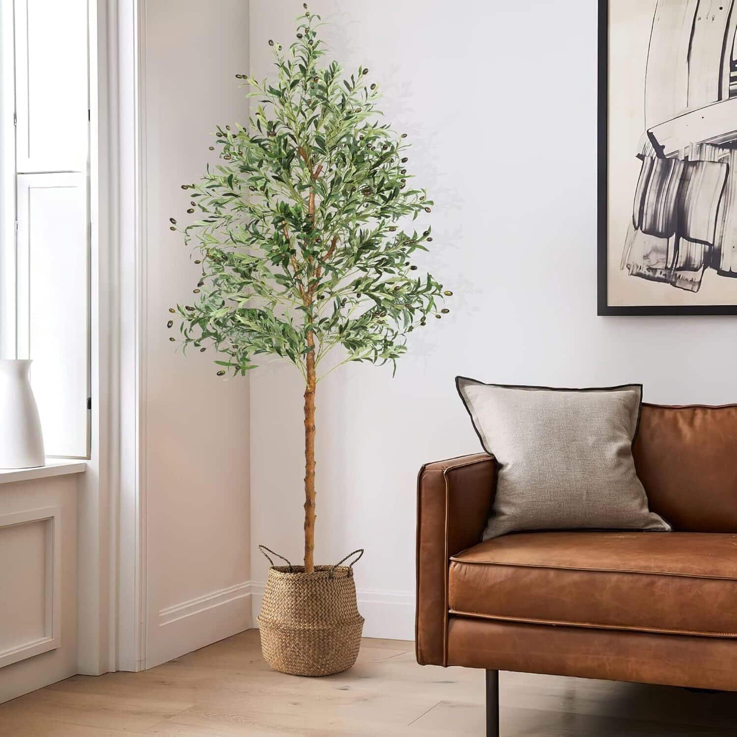 Acekool - 7FT Tall Faux Olive Tree for Home Office Decor