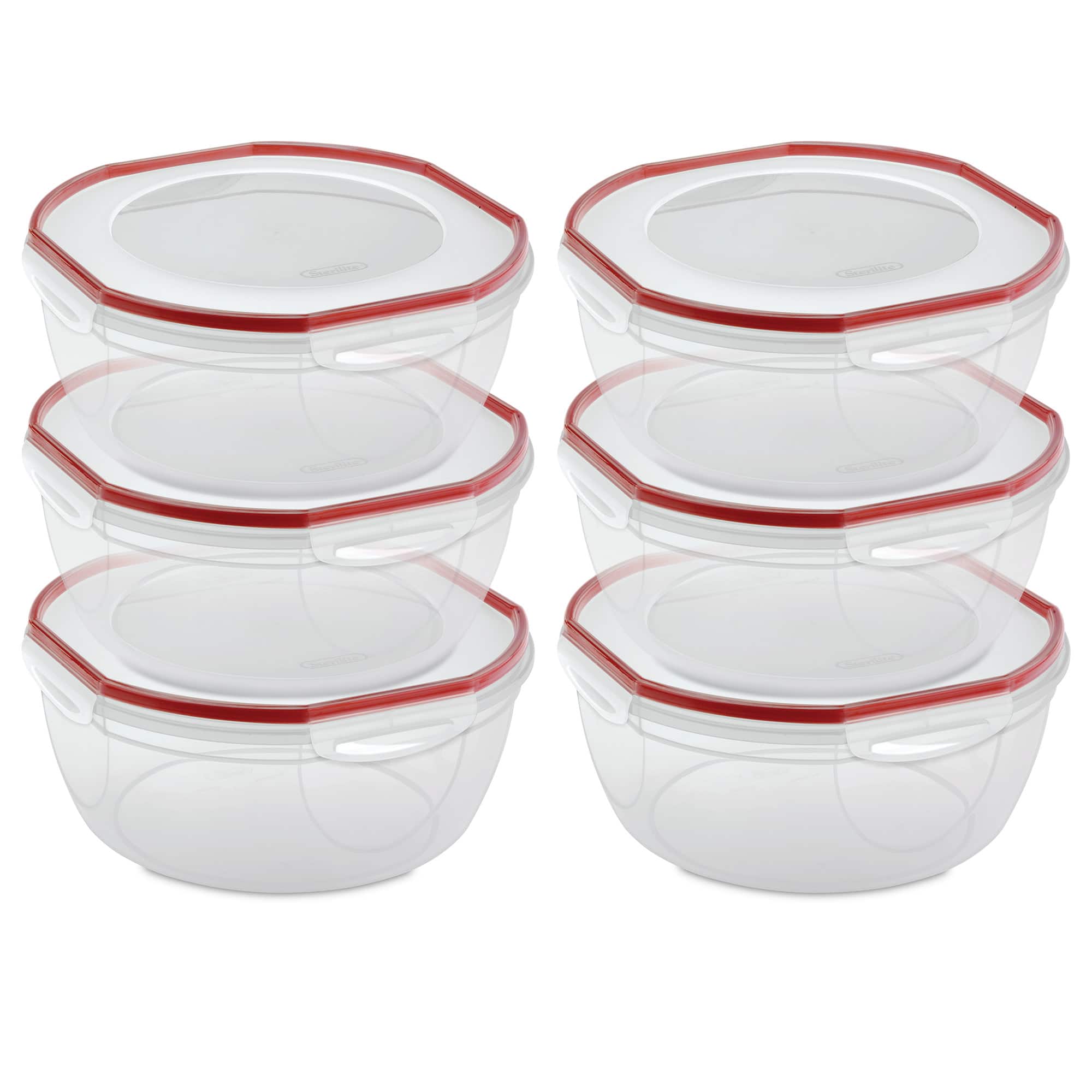 Sterilite - Ultra Seal 8.10 Quart Plastic Food Storage Bowl Container, 6 Pack - Clear