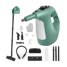 HONGGE - Handheld Steam Cleaner with Floor Attachment and 14 Piece Accessory Kit - Green