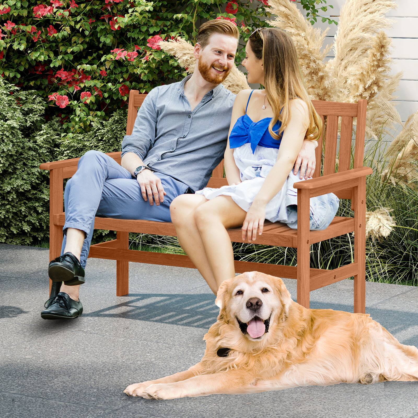 Alt View 3. Gymax - Gymax 2-Person Patio Loveseat Garden Bench w/Slatted Backrest & Comfortable Armrests - Natural.