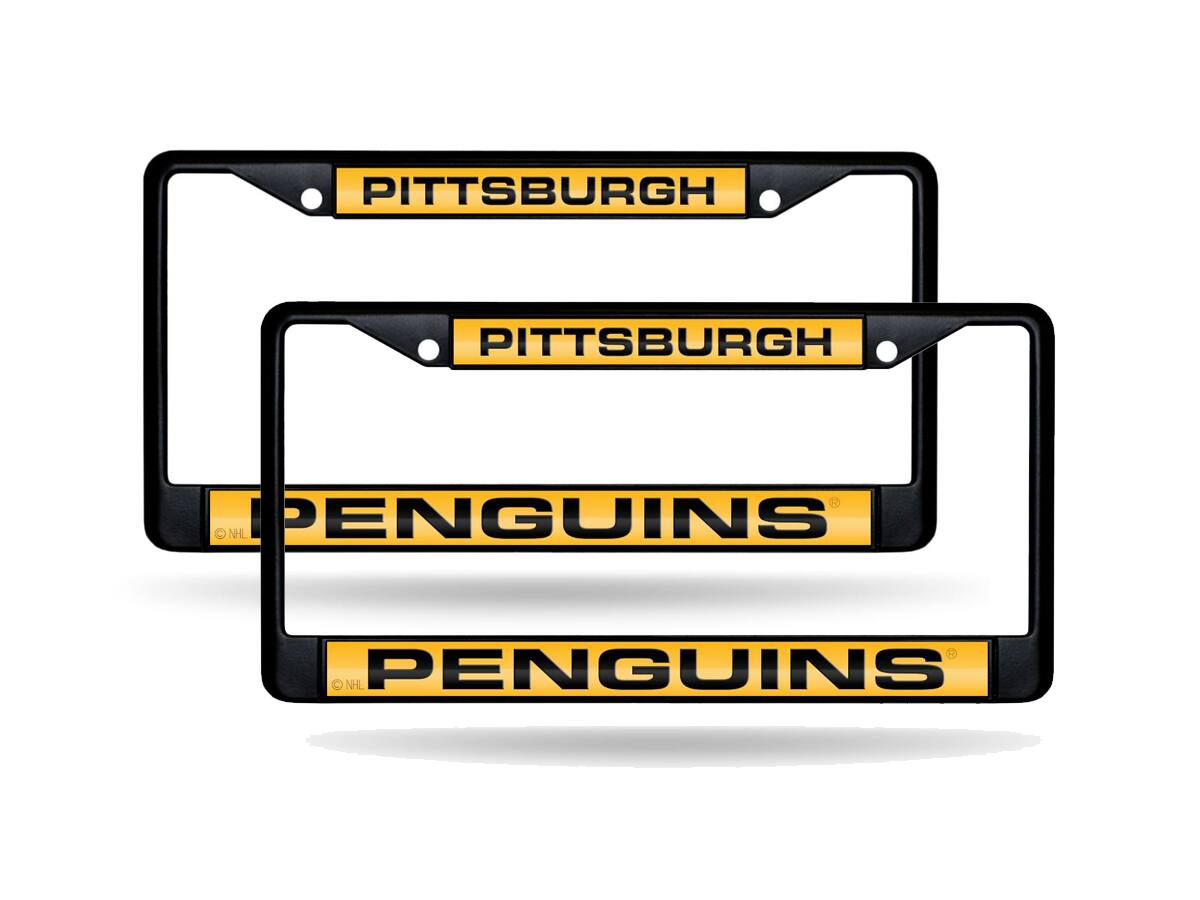 Pittsburgh Penguins NHL (Set of 2) Black Painted Metal Laser Cut License Plate Frames
