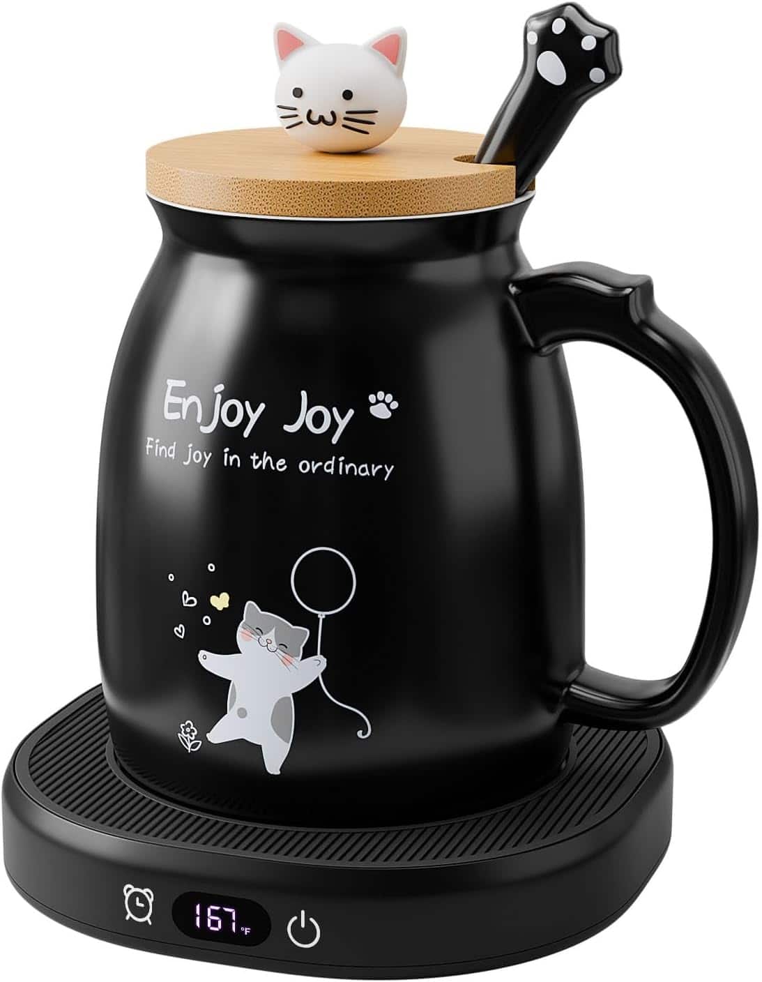 Schertz - Coffee Mug Warmer with Cat Mug – 4 Temps, 8-Hour Auto Shut-Off - Model: Black Cat Mug Warmer Set