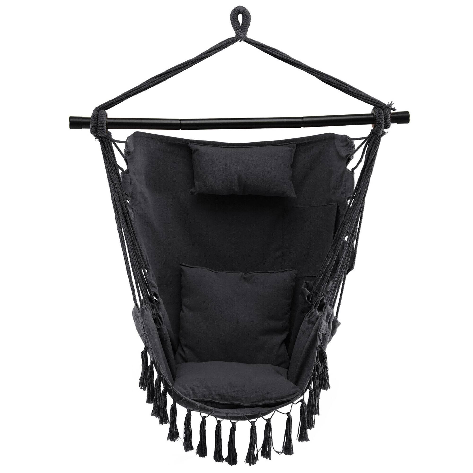Alt View 9. Gymax - Gymax Hammock Chair w/ Soft Pillow Cushions Pocket Hanging Rope Swing Steel Bar Gray - Gray.