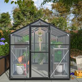 Anysun - Outdoor Aluminum Large Walk-In Greenhouse with Polycarbonate Panels, Quick Setup Structure and Roof Vent - Black