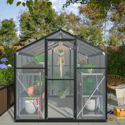 Front. Anysun - Anysun Outdoor Aluminum Large Walk-In Greenhouse with Polycarbonate Panels, Quick Setup Structure and Roof Vent - Black.
