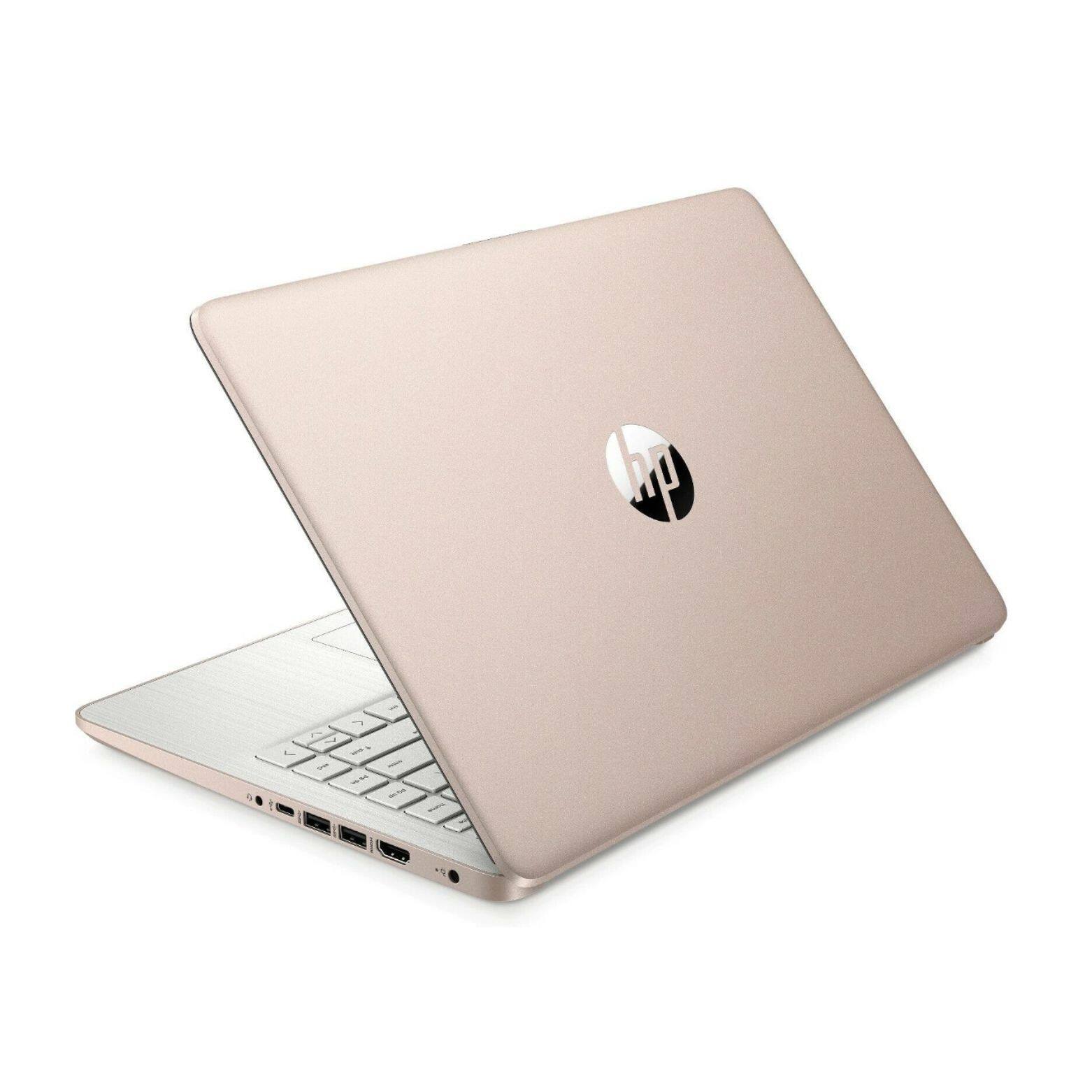 Left. HP - HP 14 Laptop 14.0 HD Display (Intel Celeron N4500, 32GB DDR4, 1TB PCIe SSD, Intel UHD, WiFi 6, Webcam, Win 11 Pro) - Pale Rose Gold Natural Silver.